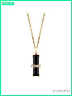 Natural Diamond Black Onyx Necklace 18-Carat Yellow Gold Vermeil 925 Sterling